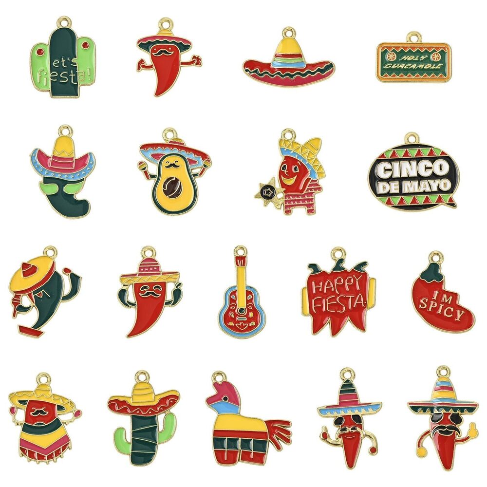 9862 36 pcs 18 Styles Cinco de Mayo Theme Enamel Charms Hot Pepper Cactus